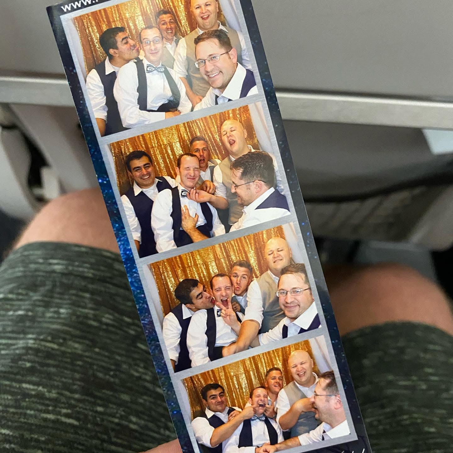 A photo booth strip of Todd, Jurgy and friends goofing around